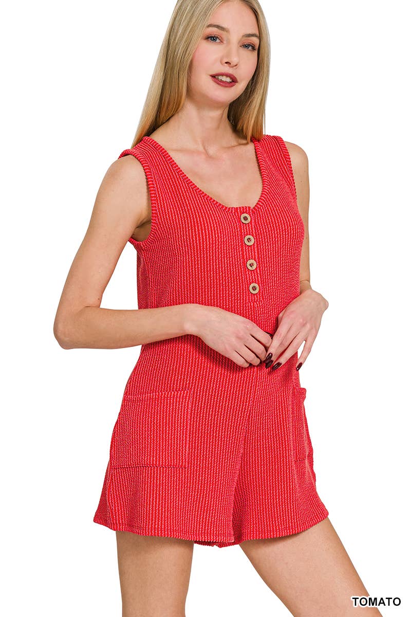 ', Corded Rib Sleeveless Romper With Pockets