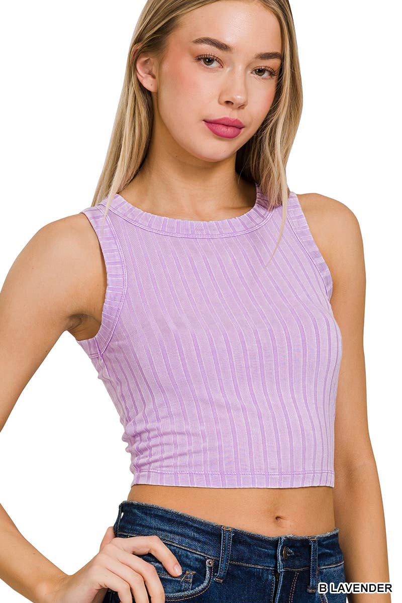 .SI-25755 Ribbed Washed Sleeveless Cropped Tank Top