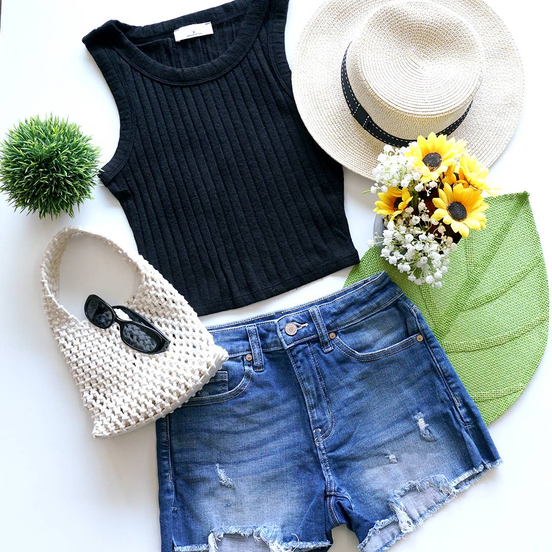 ...0623 Ribbed Sleeveless Crop Tank Top SI-25603