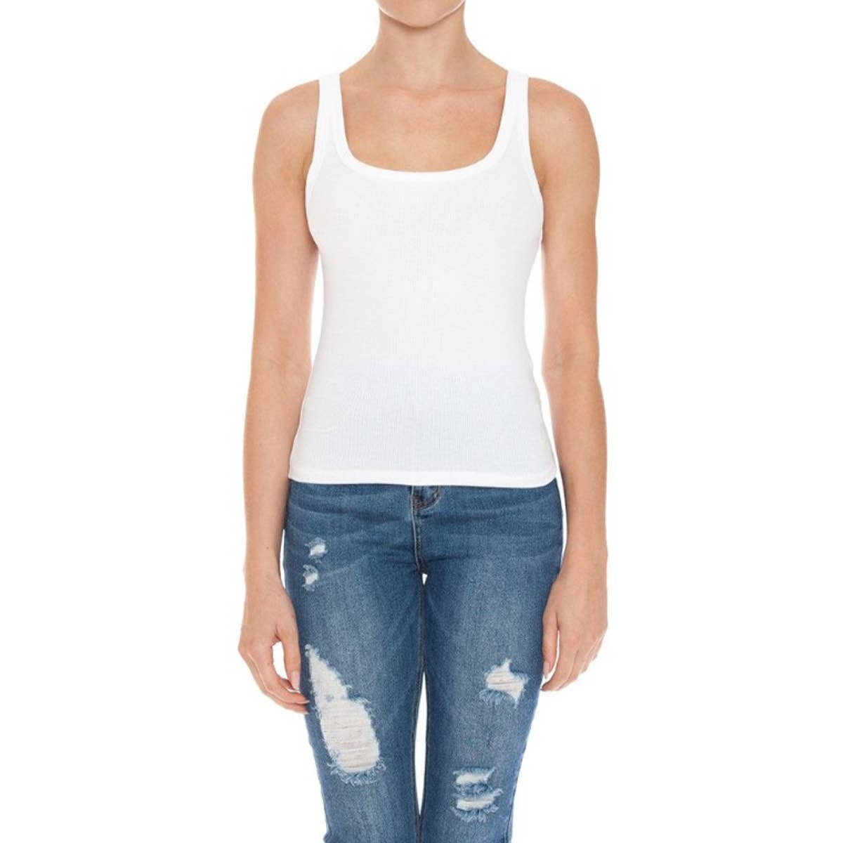 RIBBED DOUBLE SCOOP NECK TANK TOP