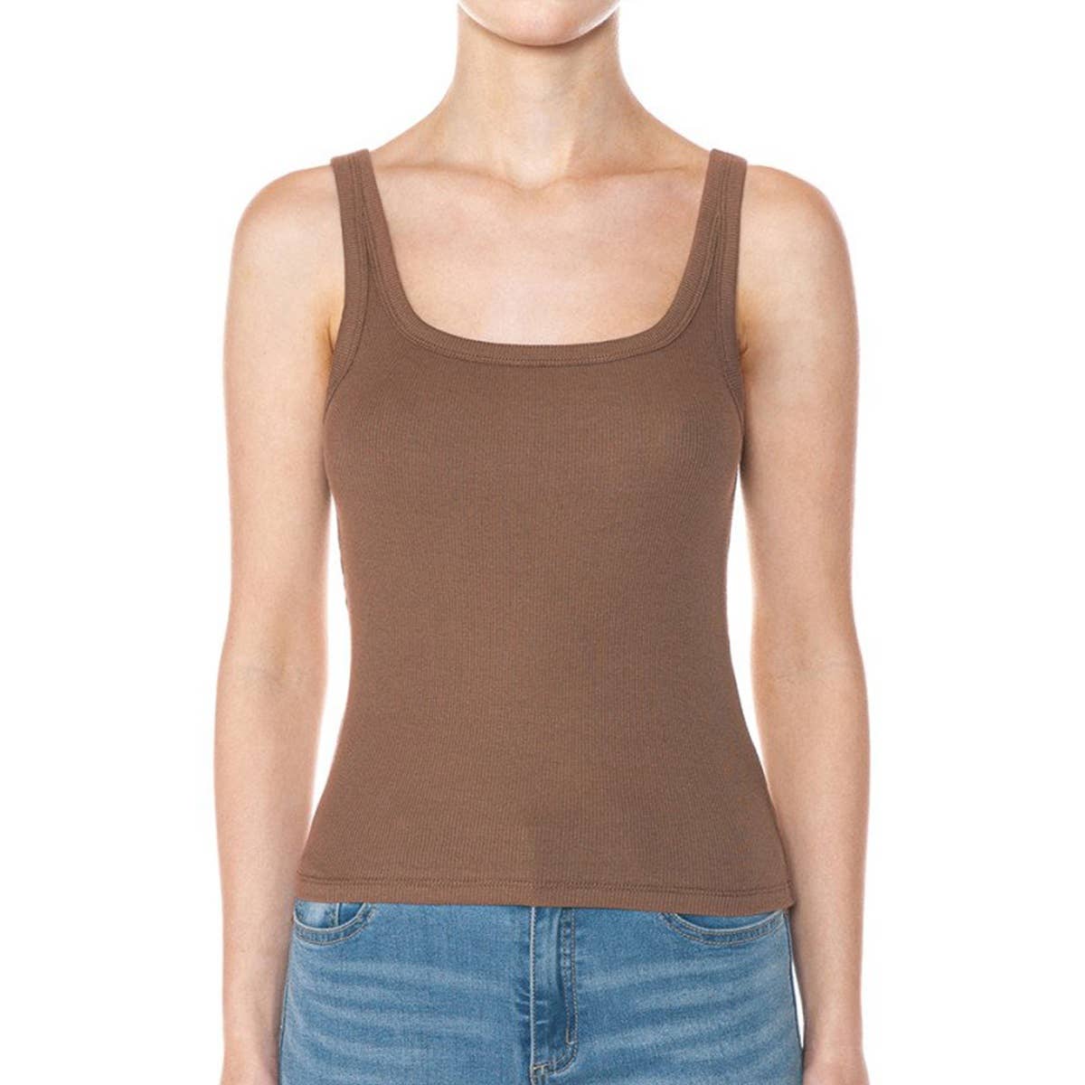 RIBBED DOUBLE SCOOP NECK TANK TOP