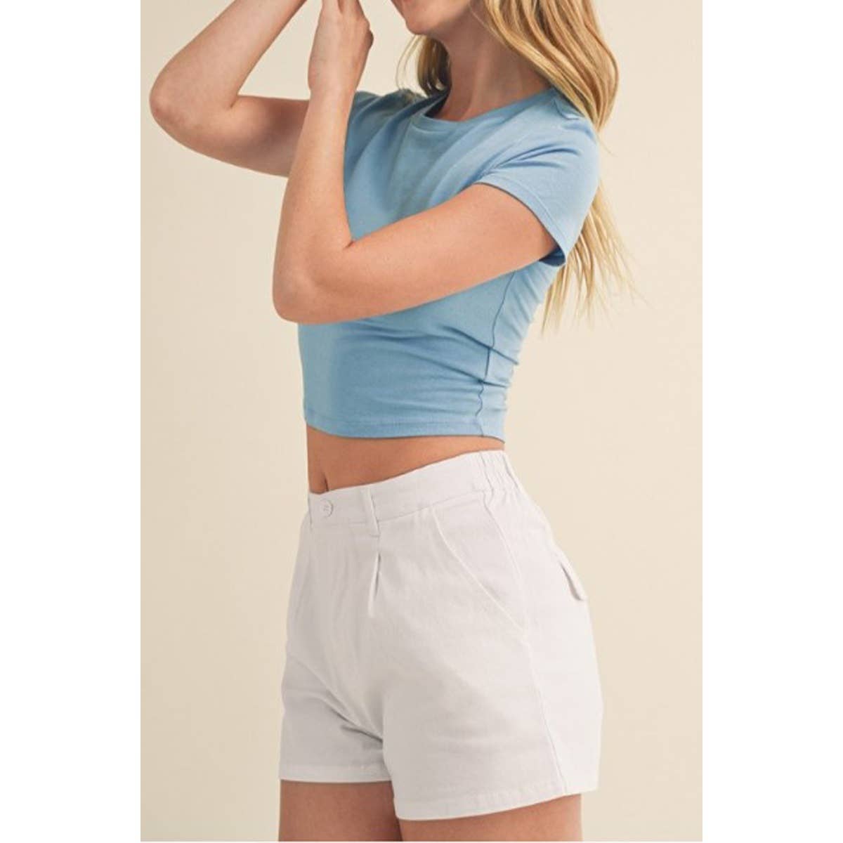 CREW NECK SHORT SLEEVE CROP TEE TOP