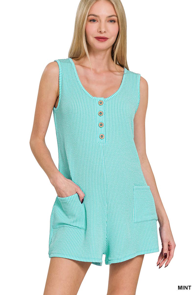 ', Corded Rib Sleeveless Romper With Pockets