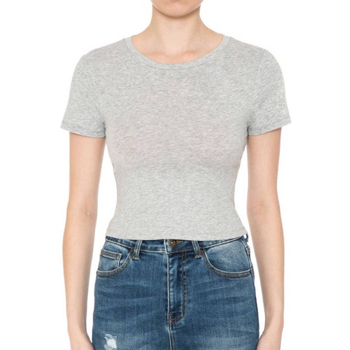 CREW NECK SHORT SLEEVE CROP TEE TOP