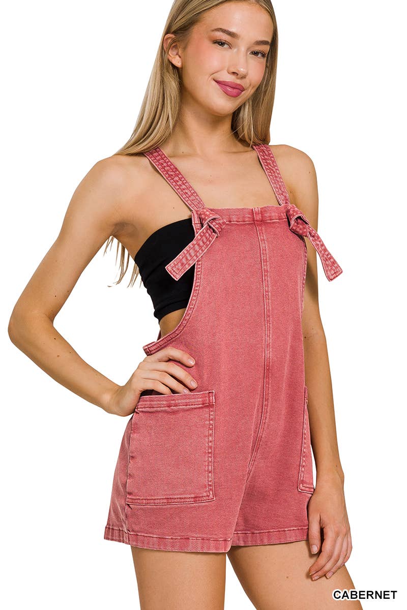 .SI-25437 Washed Knot Strap Rompers