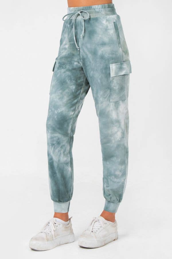 A tie dye cargo jogger pant