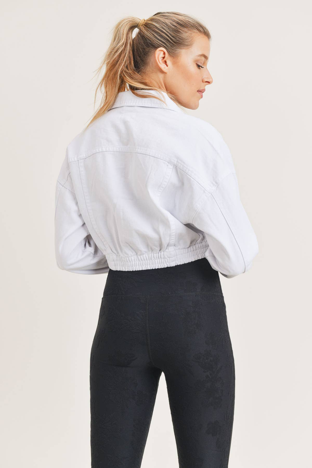 Cropped Denim Jacket with Ribbed Hem