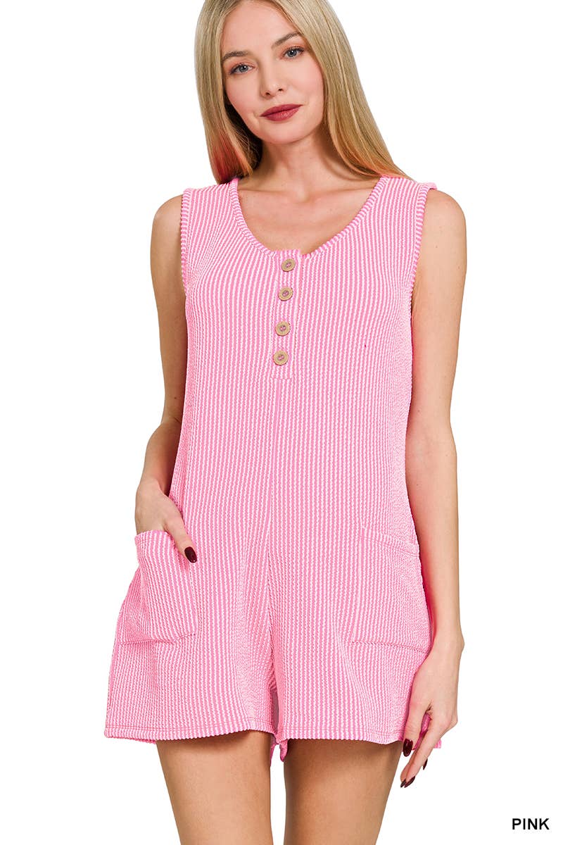 ', Corded Rib Sleeveless Romper With Pockets