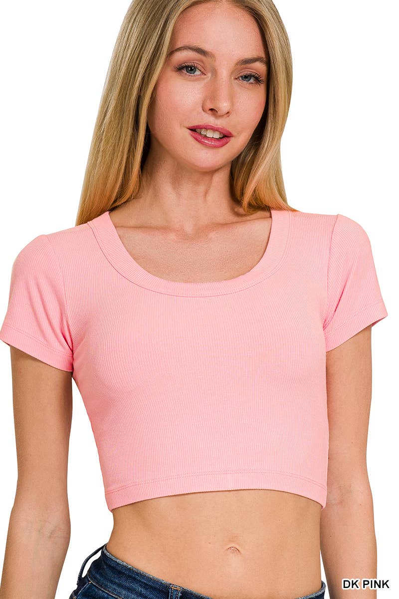 Ribbed Scoop Neck Crop Short Sleeve Top