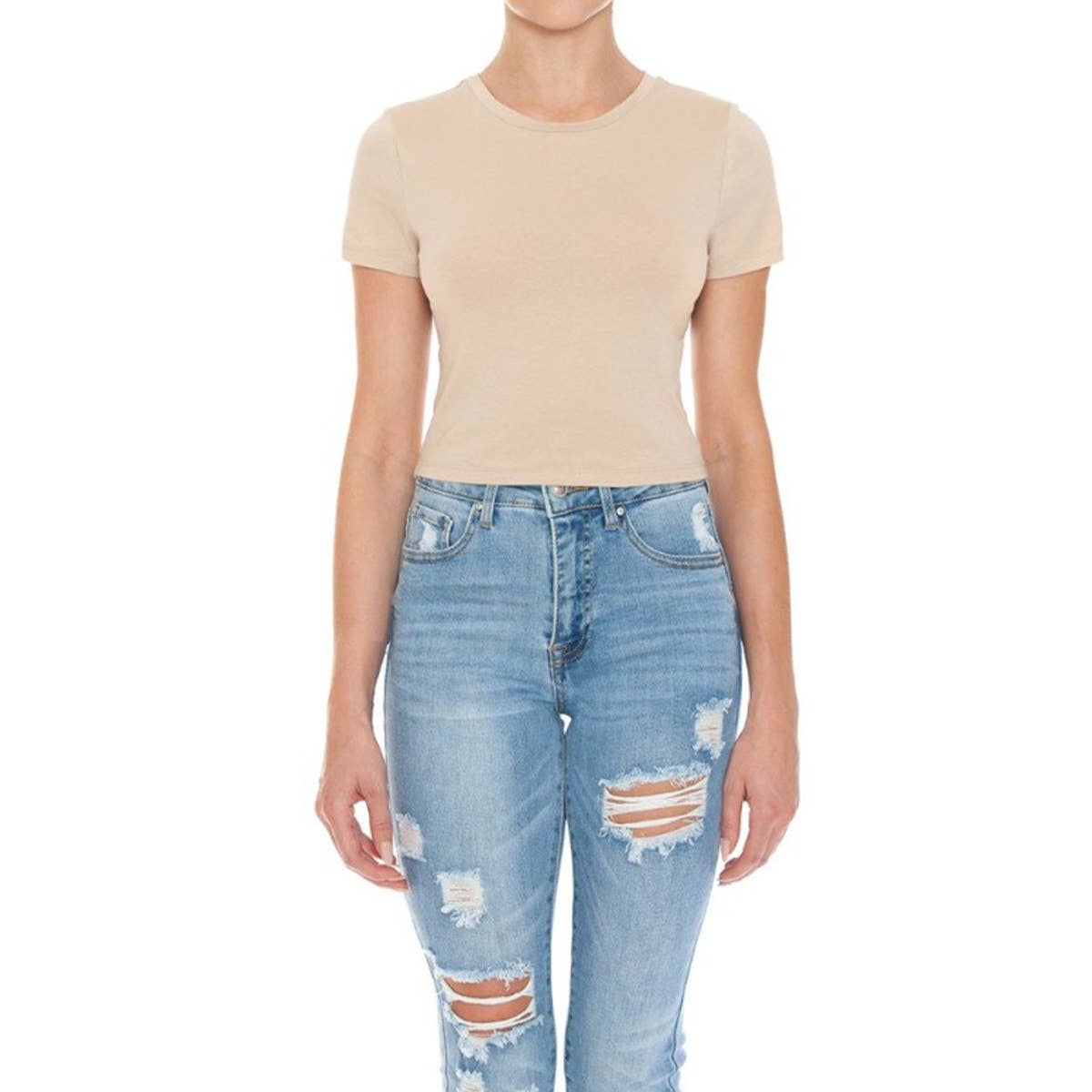 CREW NECK SHORT SLEEVE CROP TEE TOP