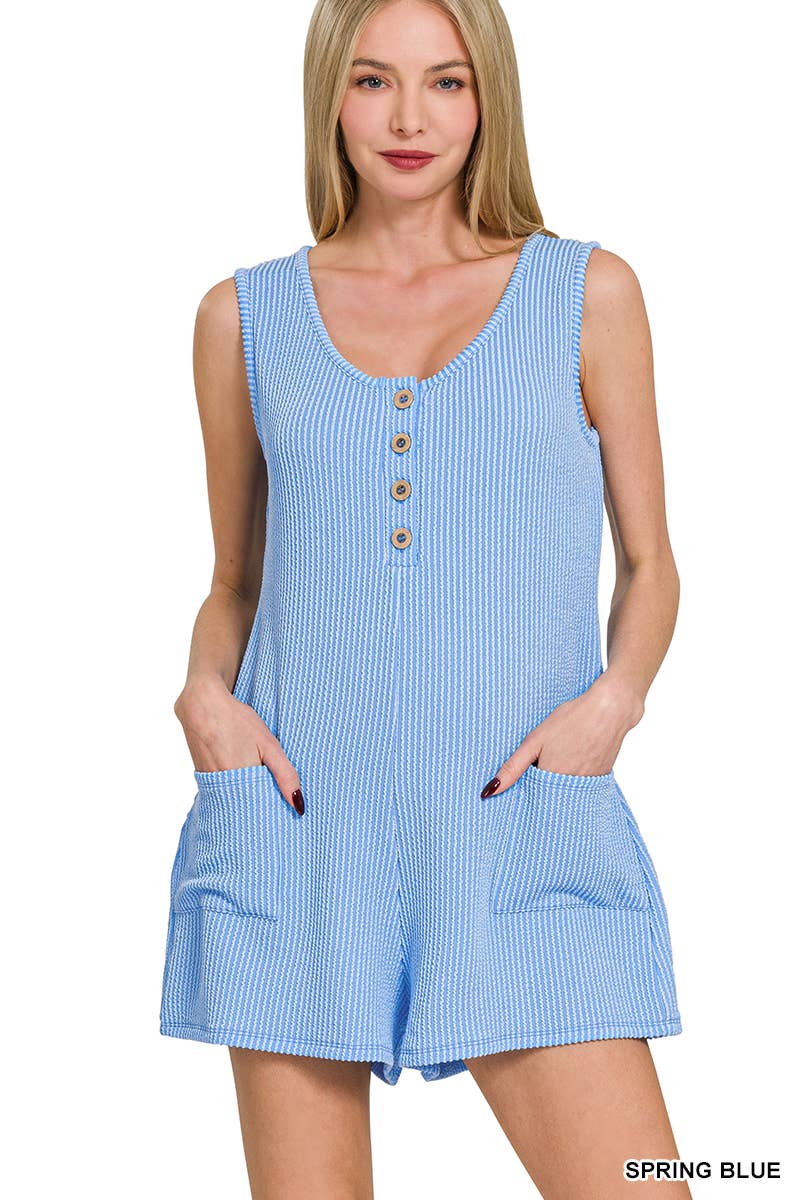', Corded Rib Sleeveless Romper With Pockets