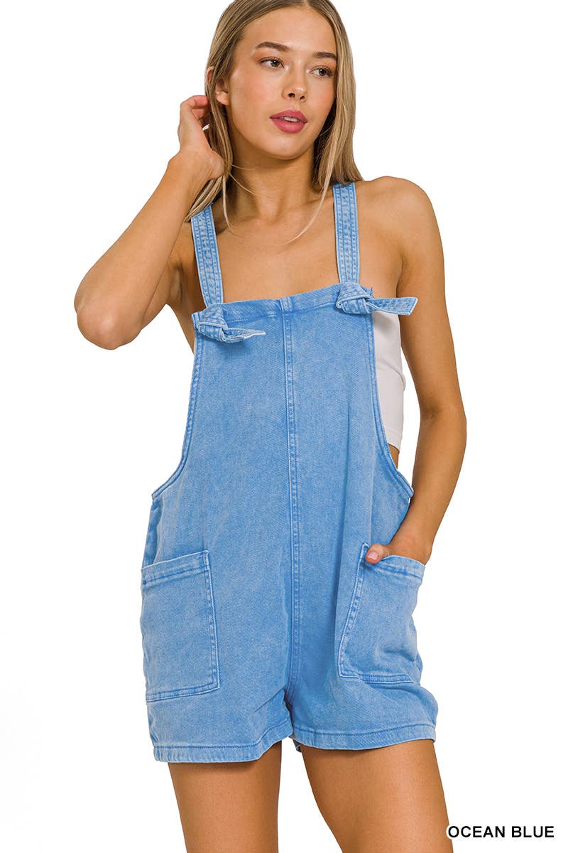 .SI-25437 Washed Knot Strap Rompers