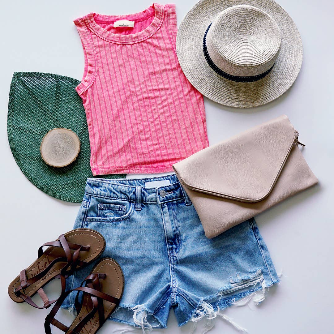 ` SI-25603 Ribbed Boat Neck Cropped Sleeveless Top