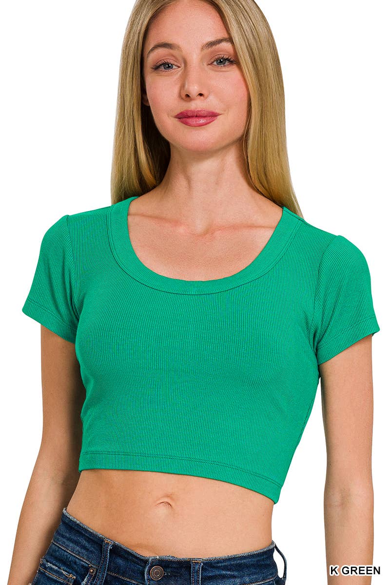 Ribbed Scoop Neck Crop Short Sleeve Top