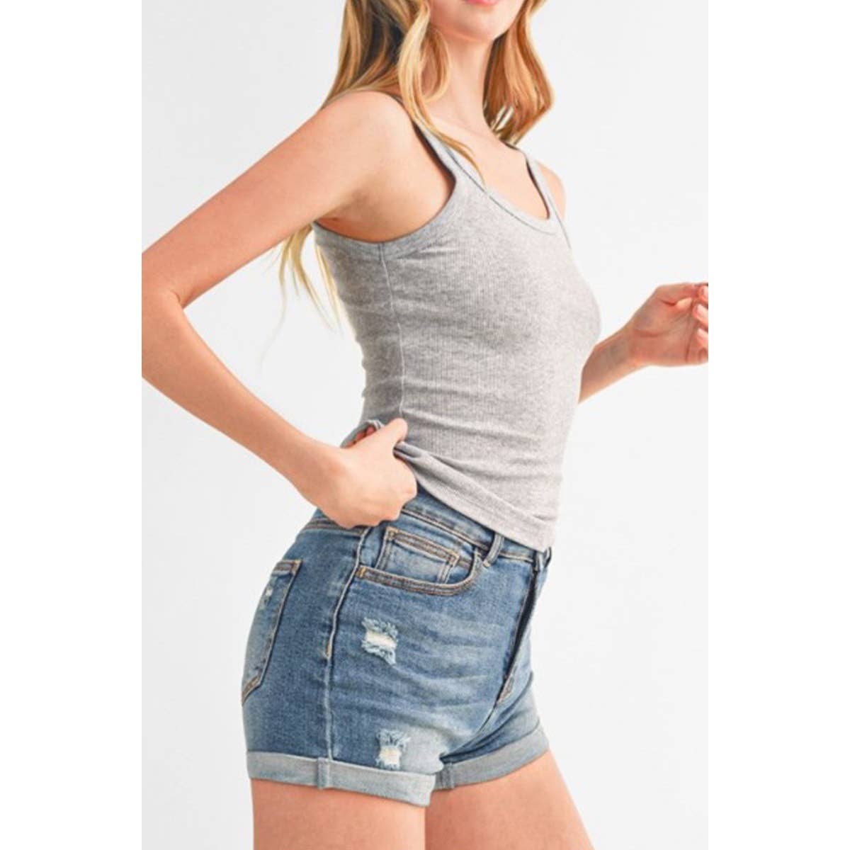 RIBBED DOUBLE SCOOP NECK TANK TOP