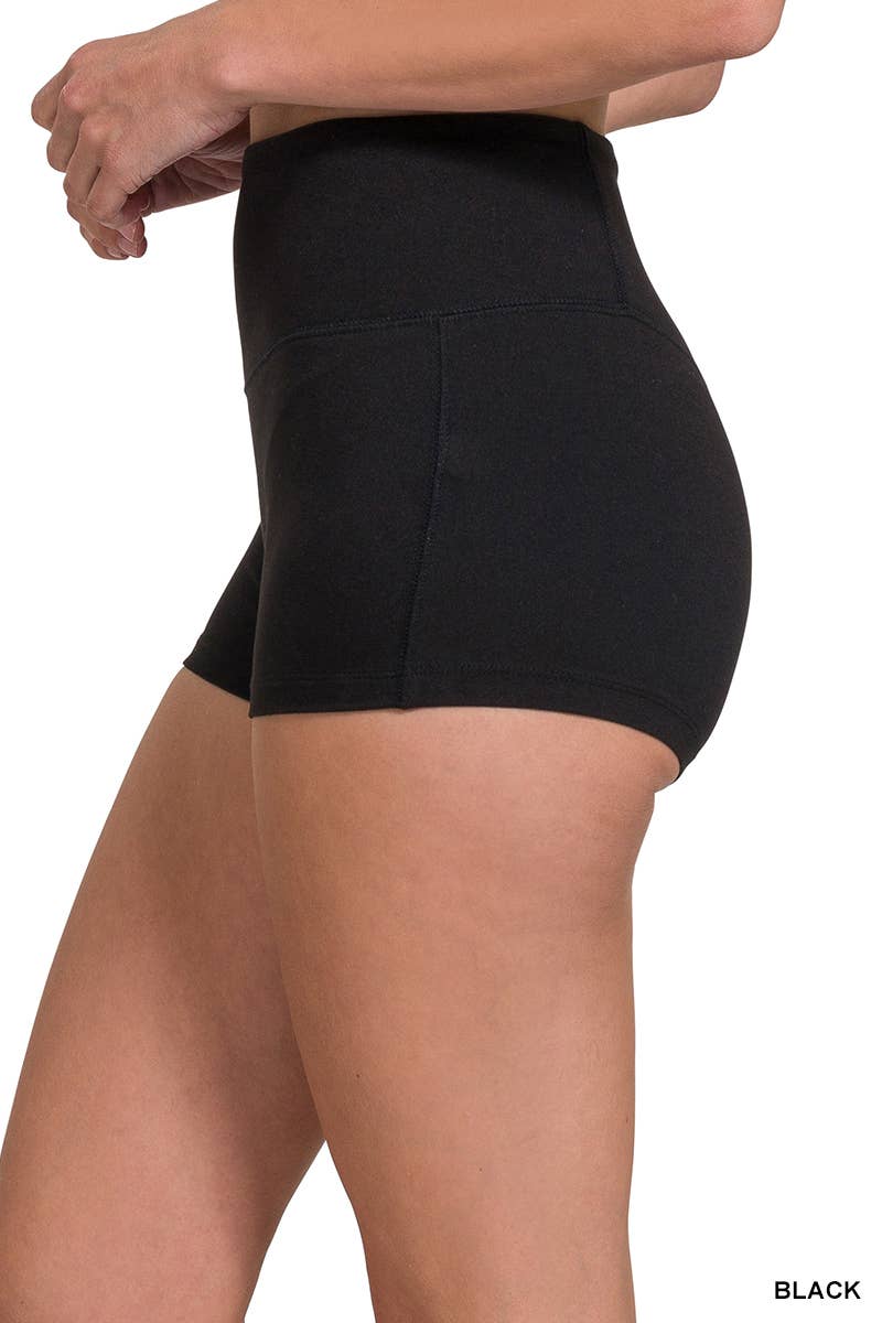 Brushed Microfiber Wide Waistband Biker Shorts