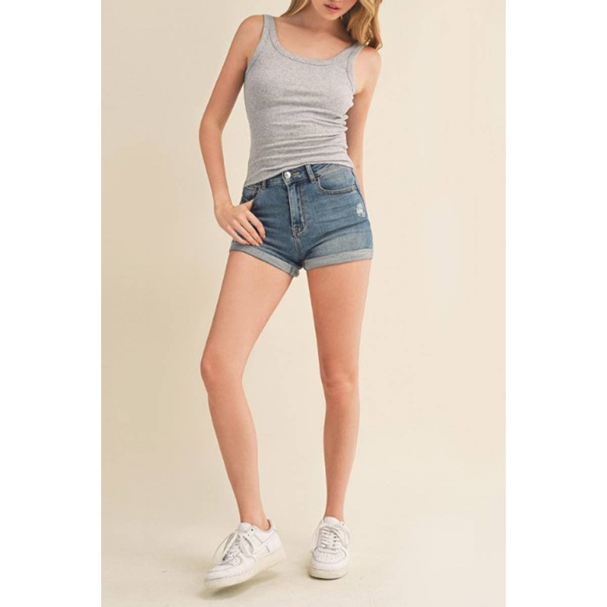 RIBBED DOUBLE SCOOP NECK TANK TOP
