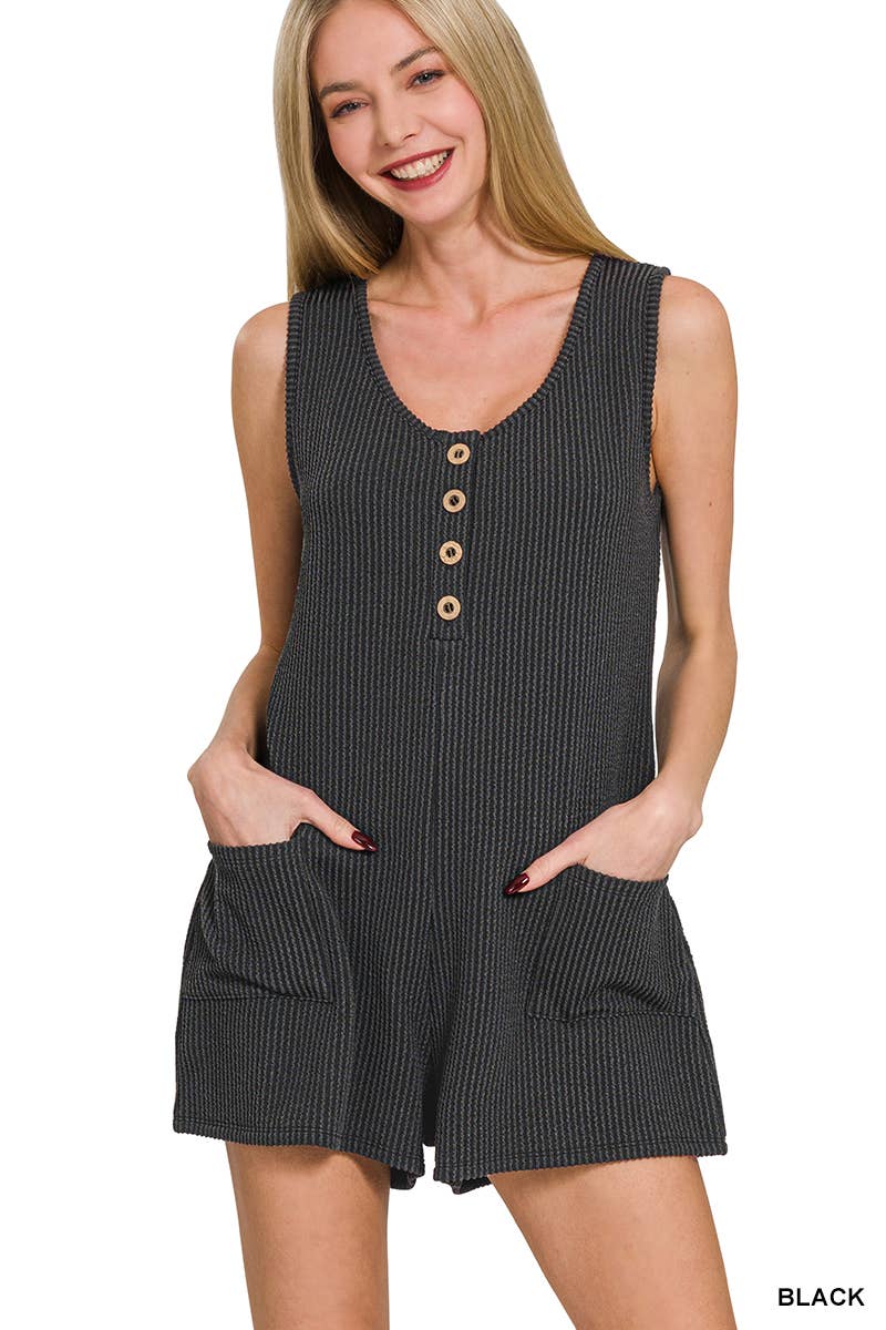 ', Corded Rib Sleeveless Romper With Pockets