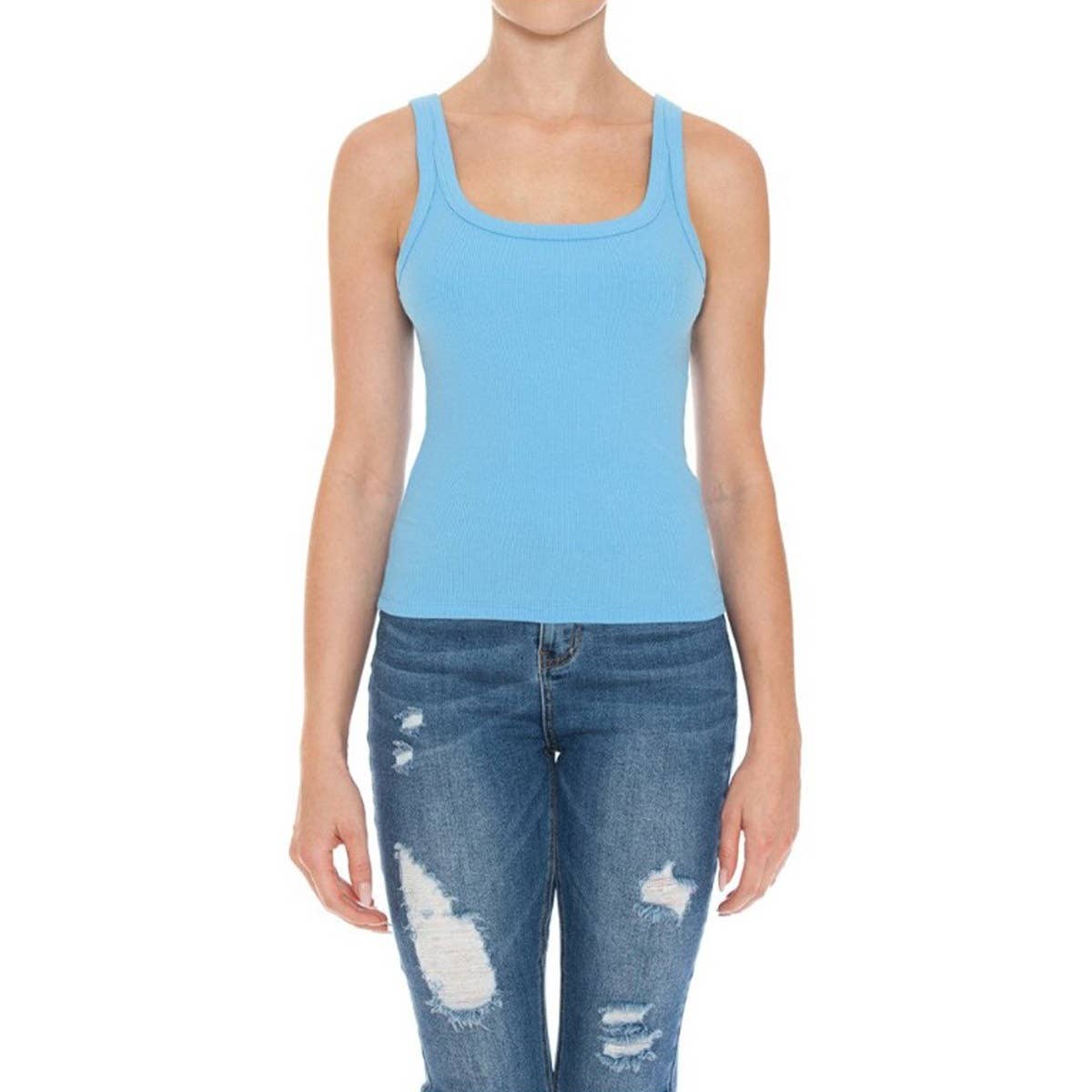 RIBBED DOUBLE SCOOP NECK TANK TOP