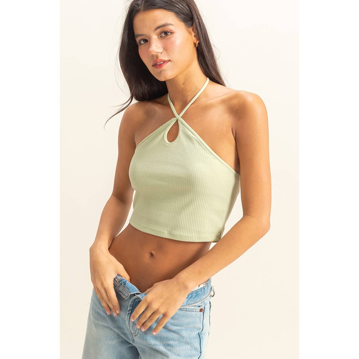 DZ22E149-Halter Cutout Crop Top
