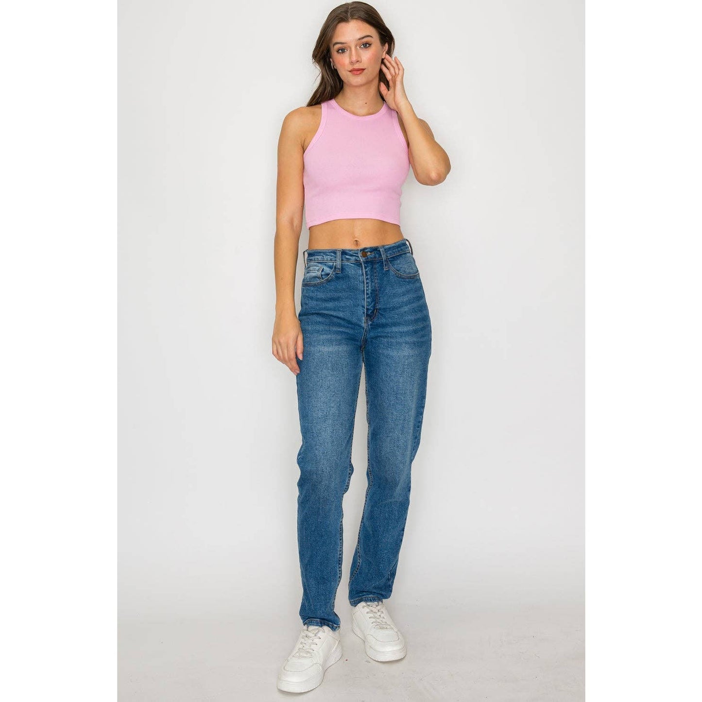 Cropped High Neck Ribbed Tank Top