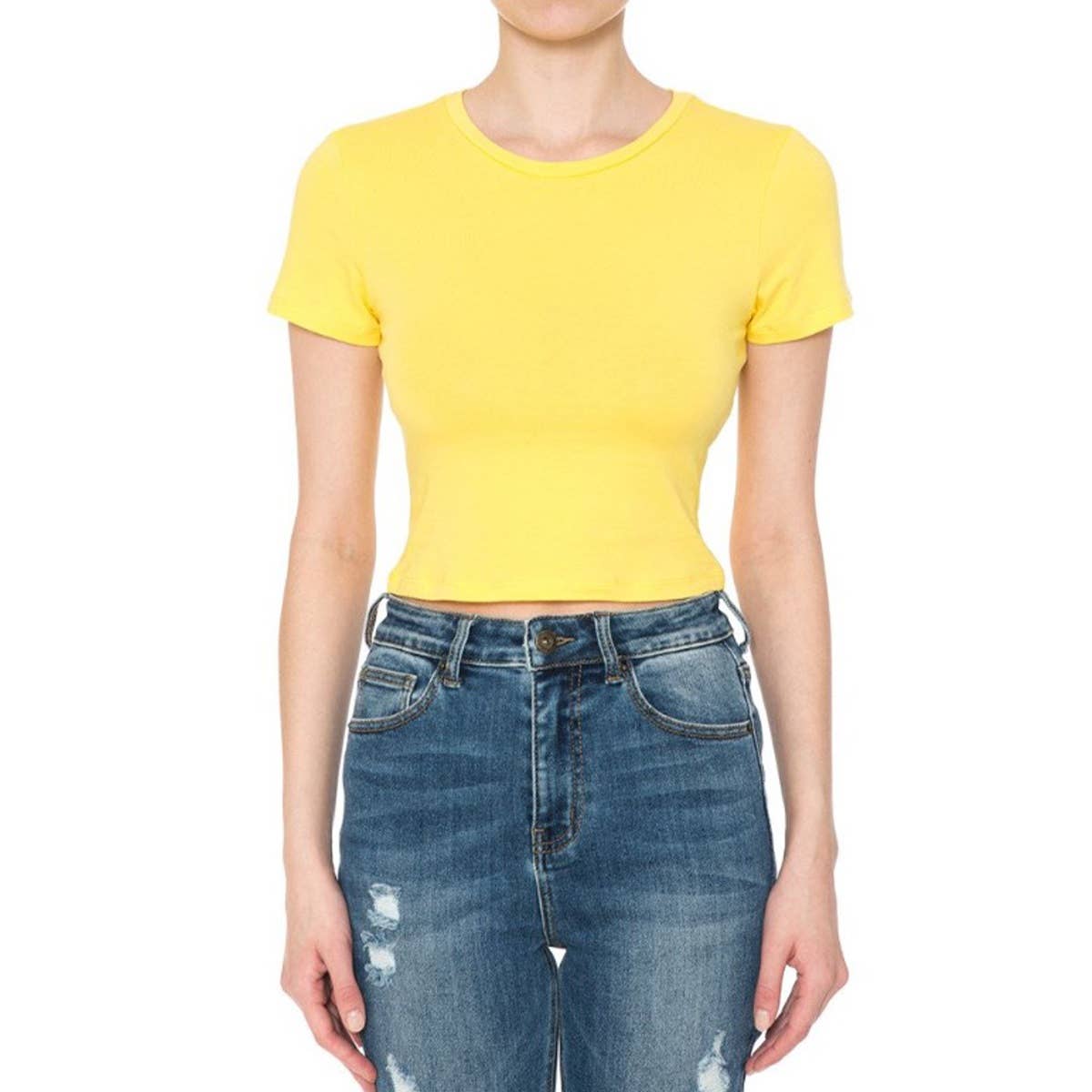 CREW NECK SHORT SLEEVE CROP TEE TOP