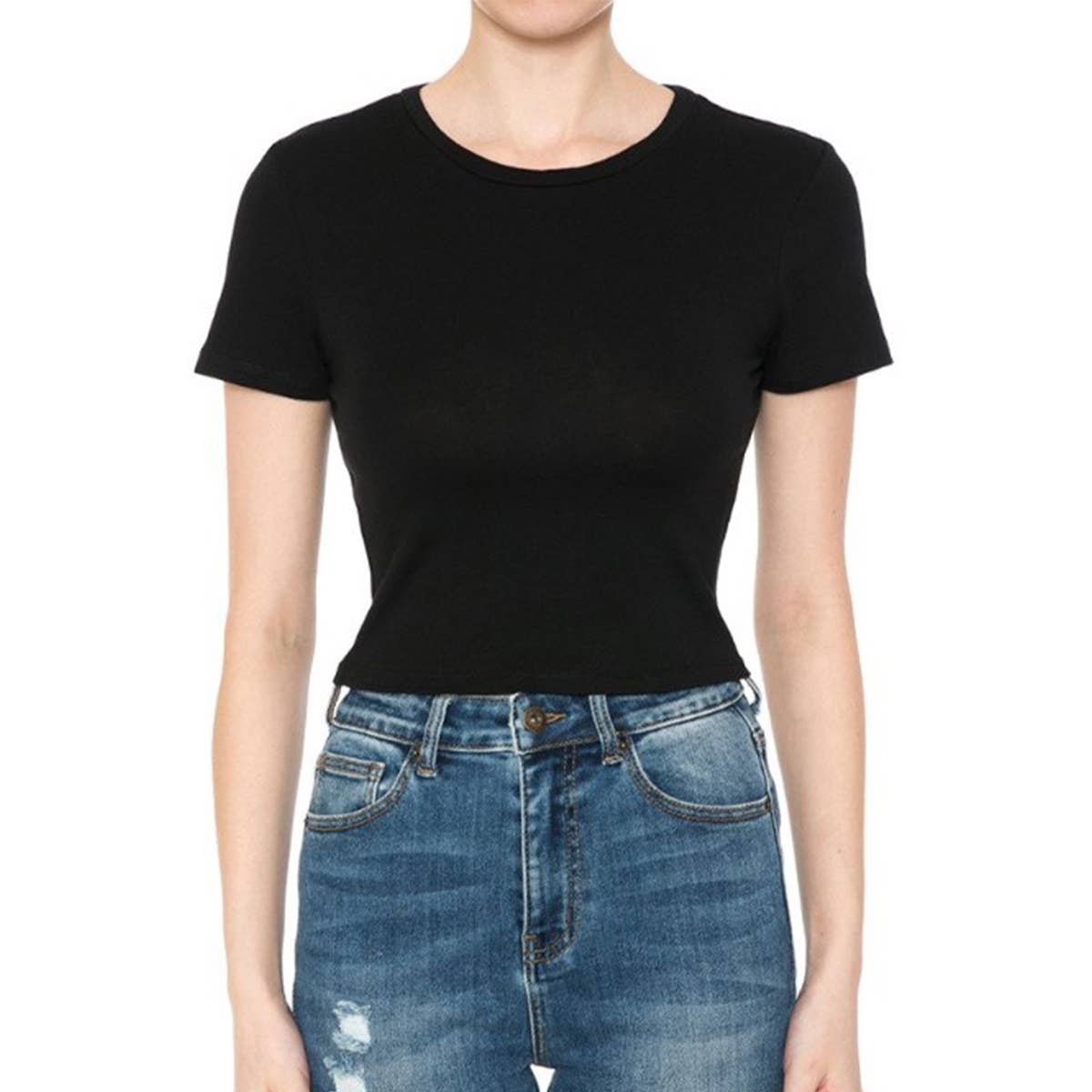 CREW NECK SHORT SLEEVE CROP TEE TOP