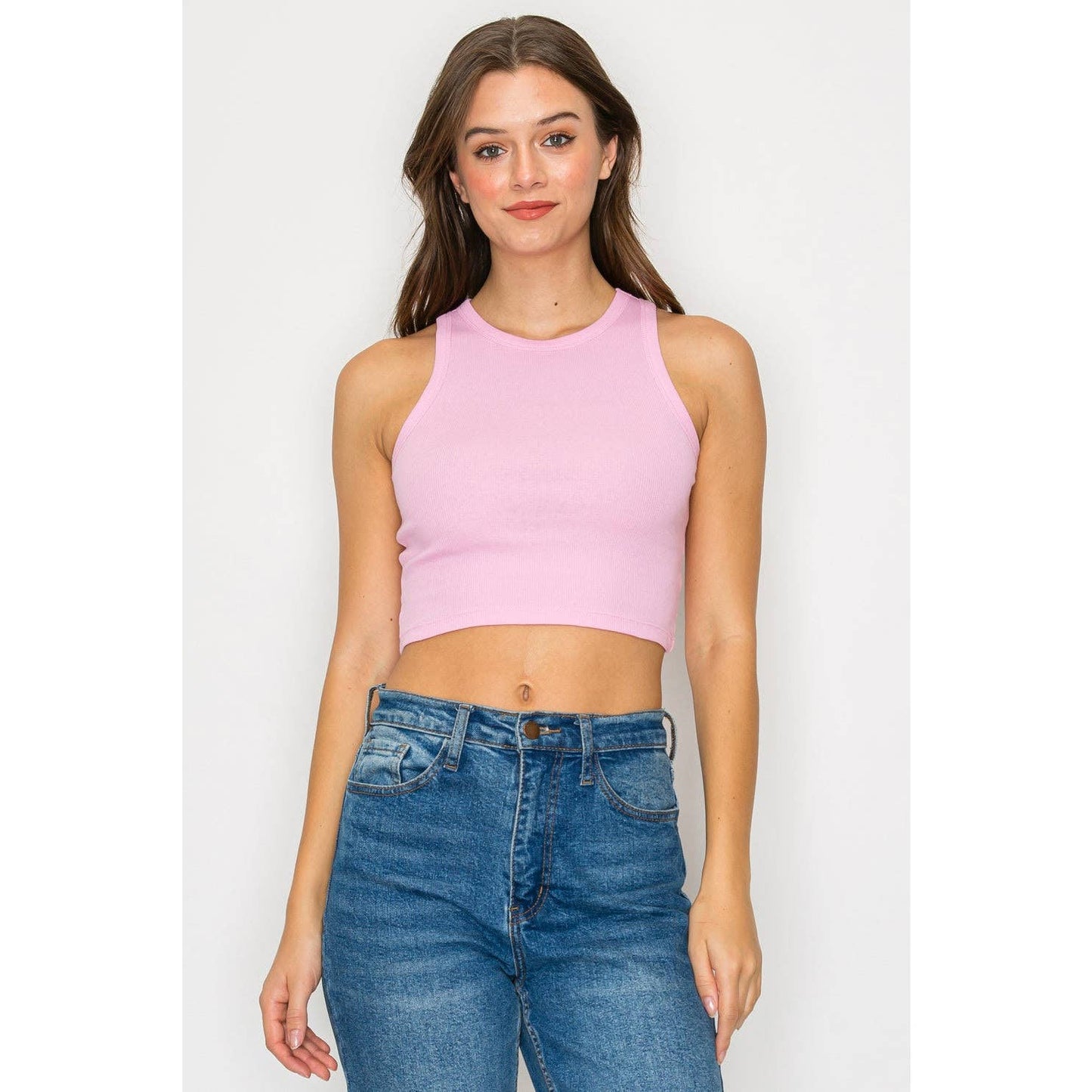 Cropped High Neck Ribbed Tank Top