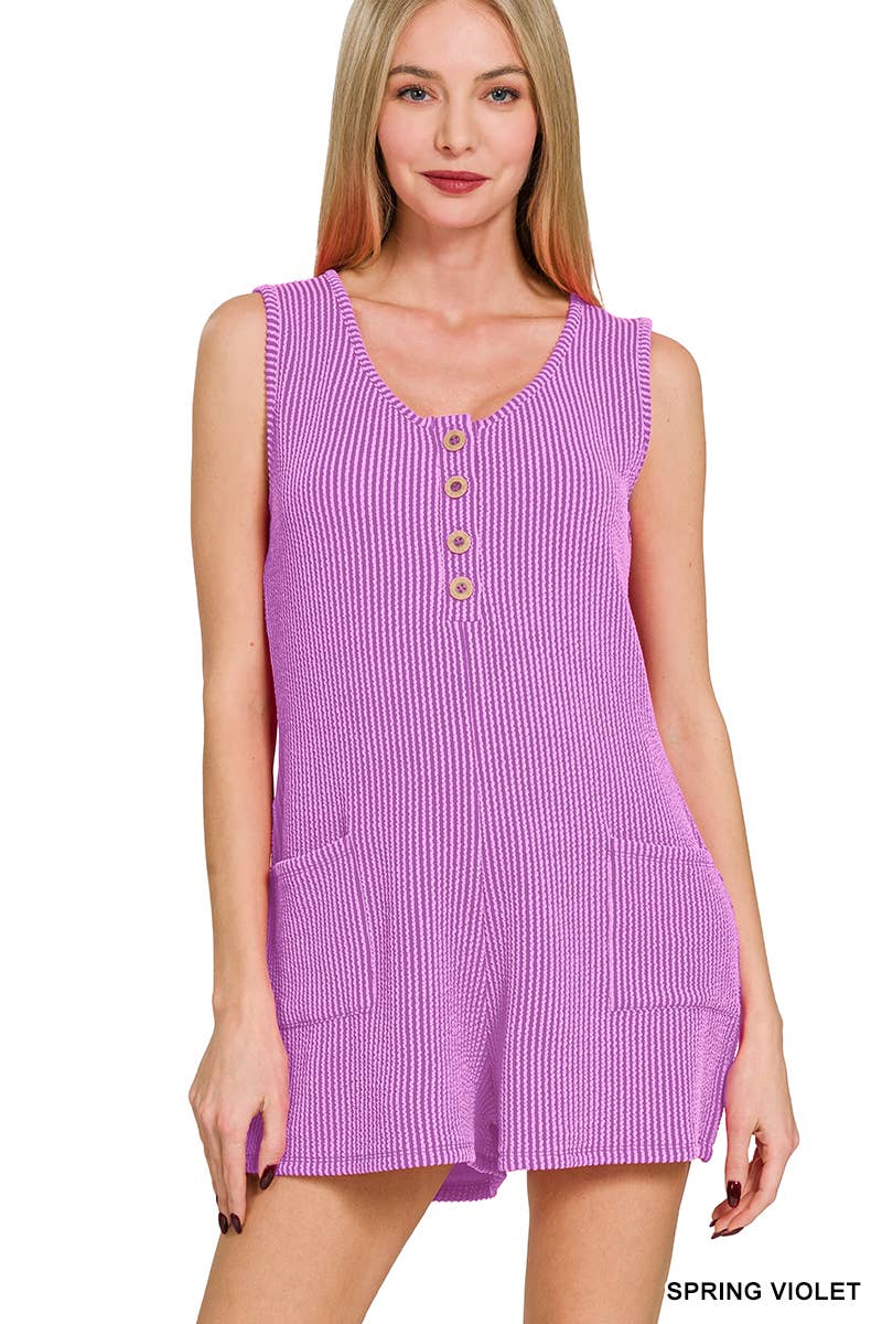 ', Corded Rib Sleeveless Romper With Pockets