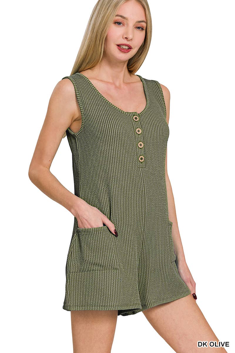 ', Corded Rib Sleeveless Romper With Pockets