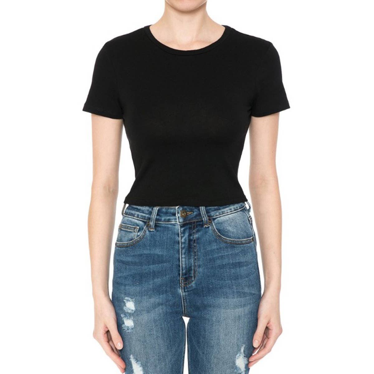 CREW NECK SHORT SLEEVE CROP TEE TOP