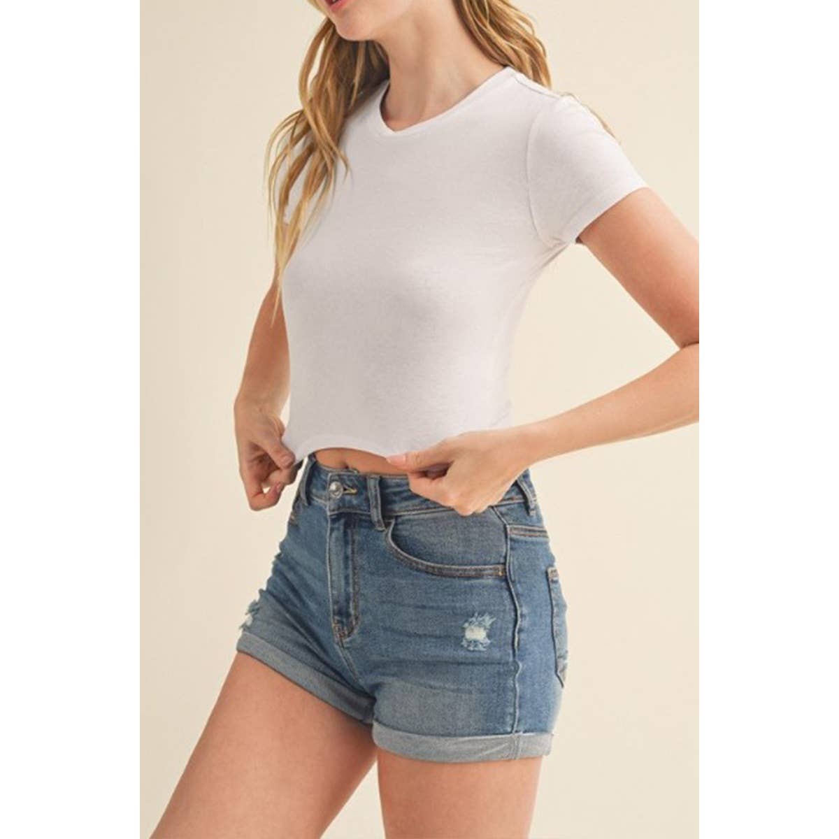 CREW NECK SHORT SLEEVE CROP TEE TOP