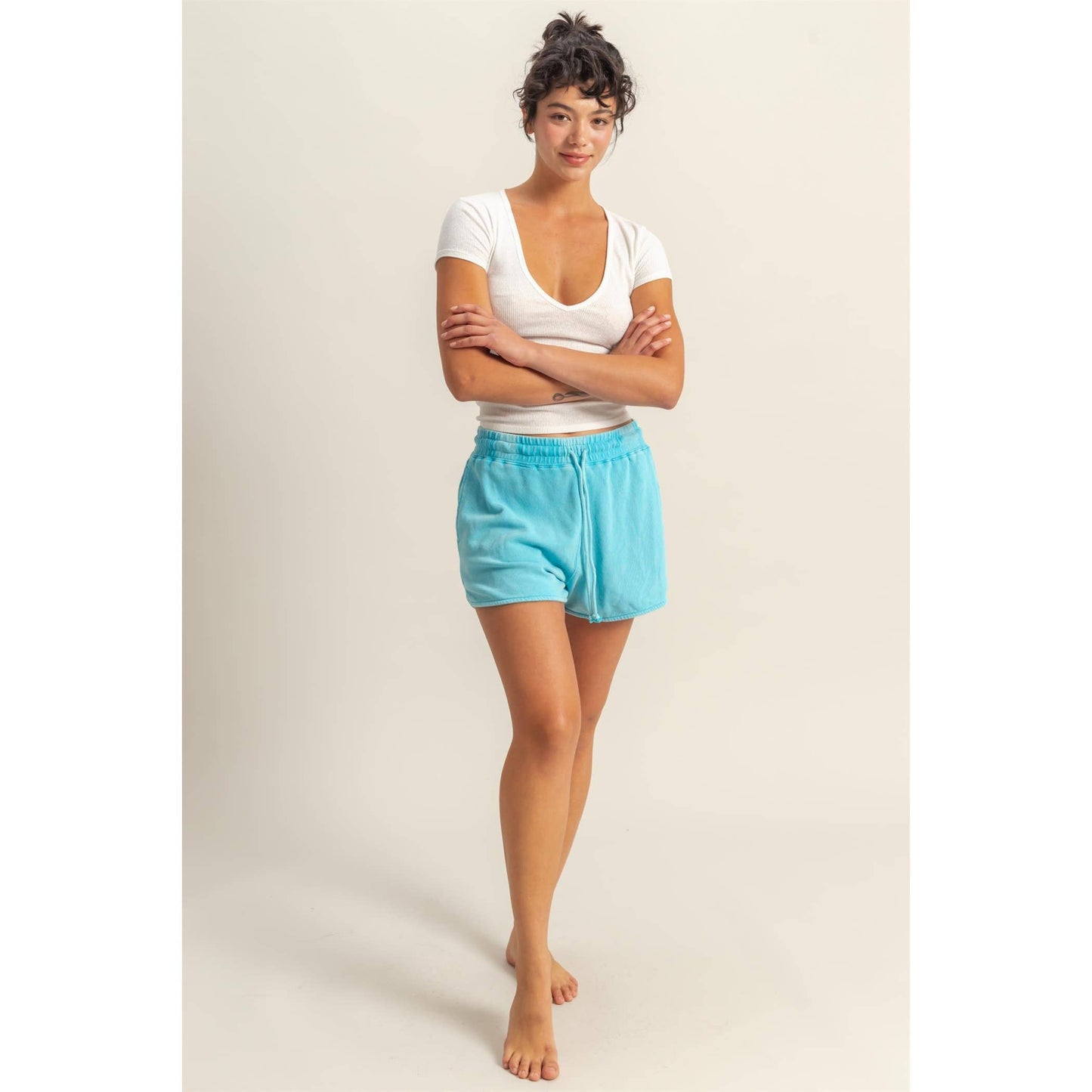 DZ25A690-Drawstring Waist Casual Dolphin Shorts