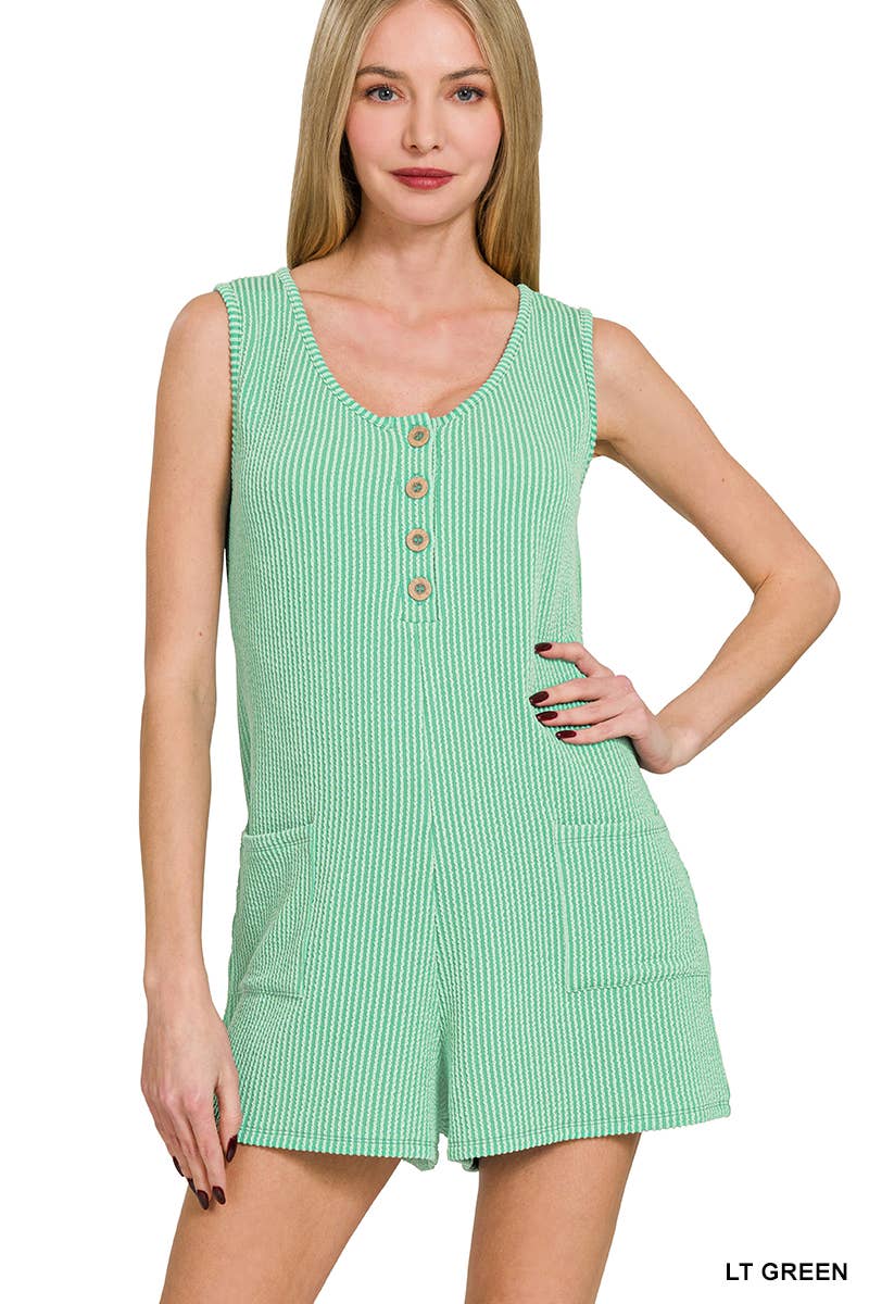 ', Corded Rib Sleeveless Romper With Pockets
