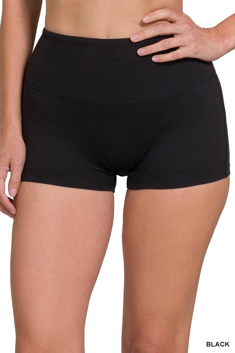 Brushed Microfiber Wide Waistband Biker Shorts