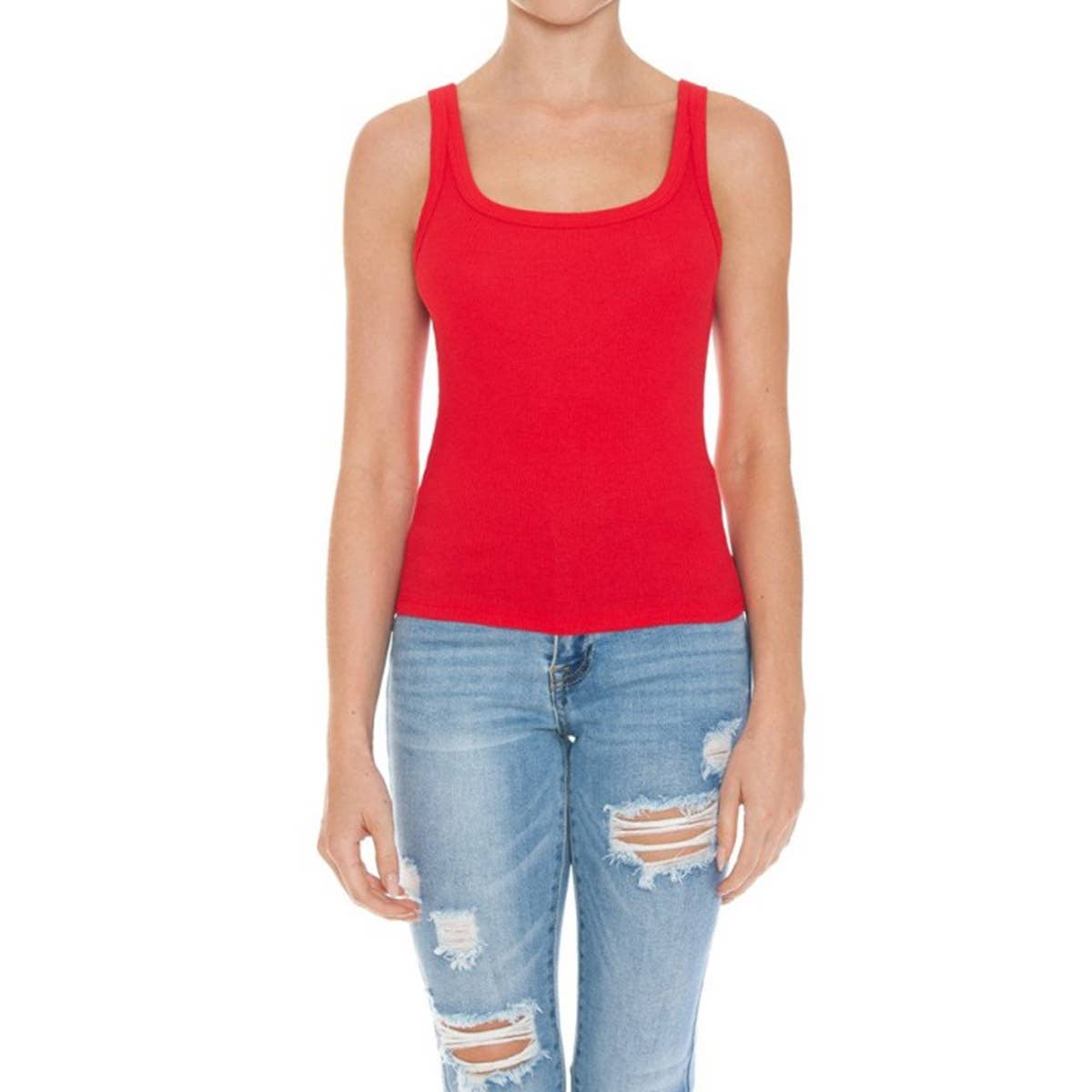 RIBBED DOUBLE SCOOP NECK TANK TOP