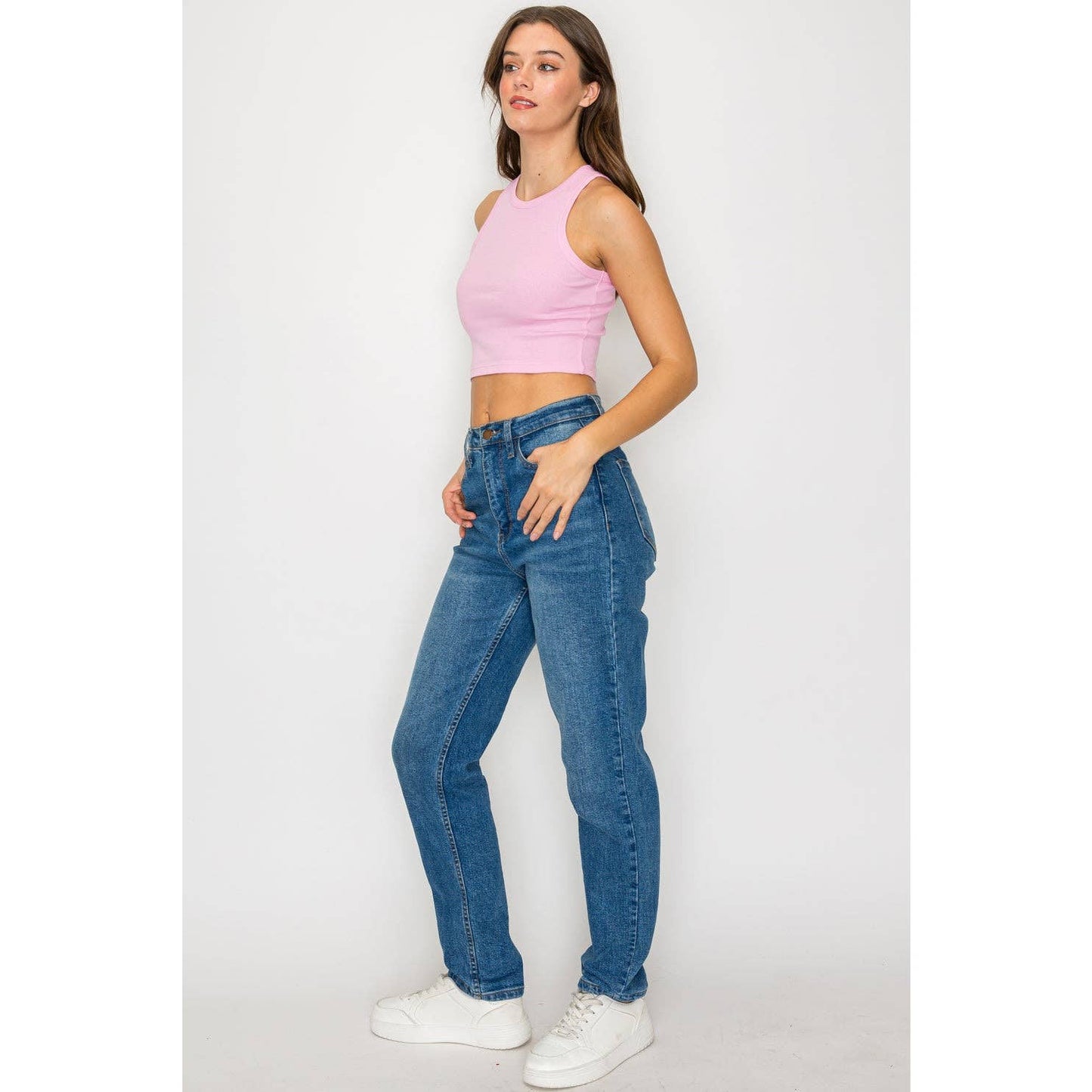 Cropped High Neck Ribbed Tank Top