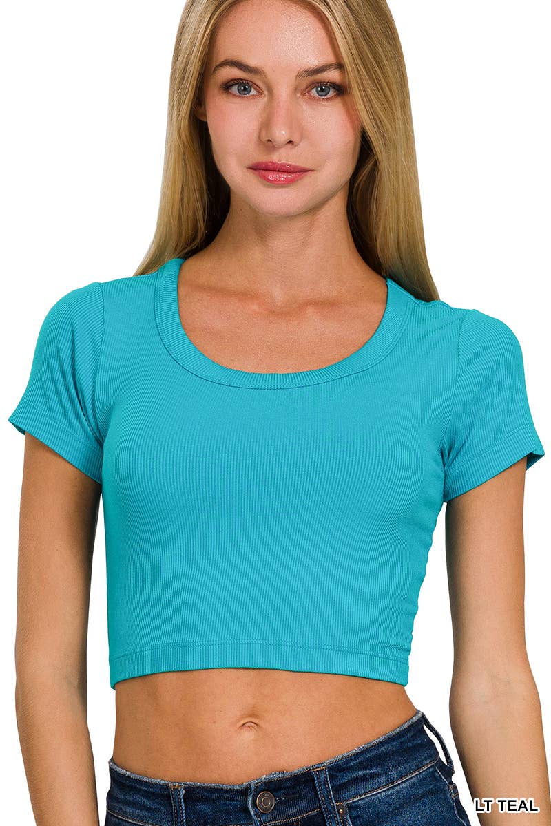 Ribbed Scoop Neck Crop Short Sleeve Top