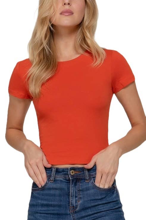 BASIC Short Sleeve Crew Neck Crop Top