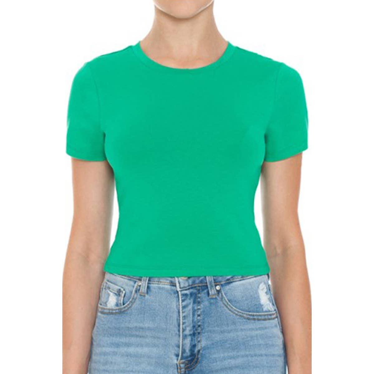 CREW NECK SHORT SLEEVE CROP TEE TOP