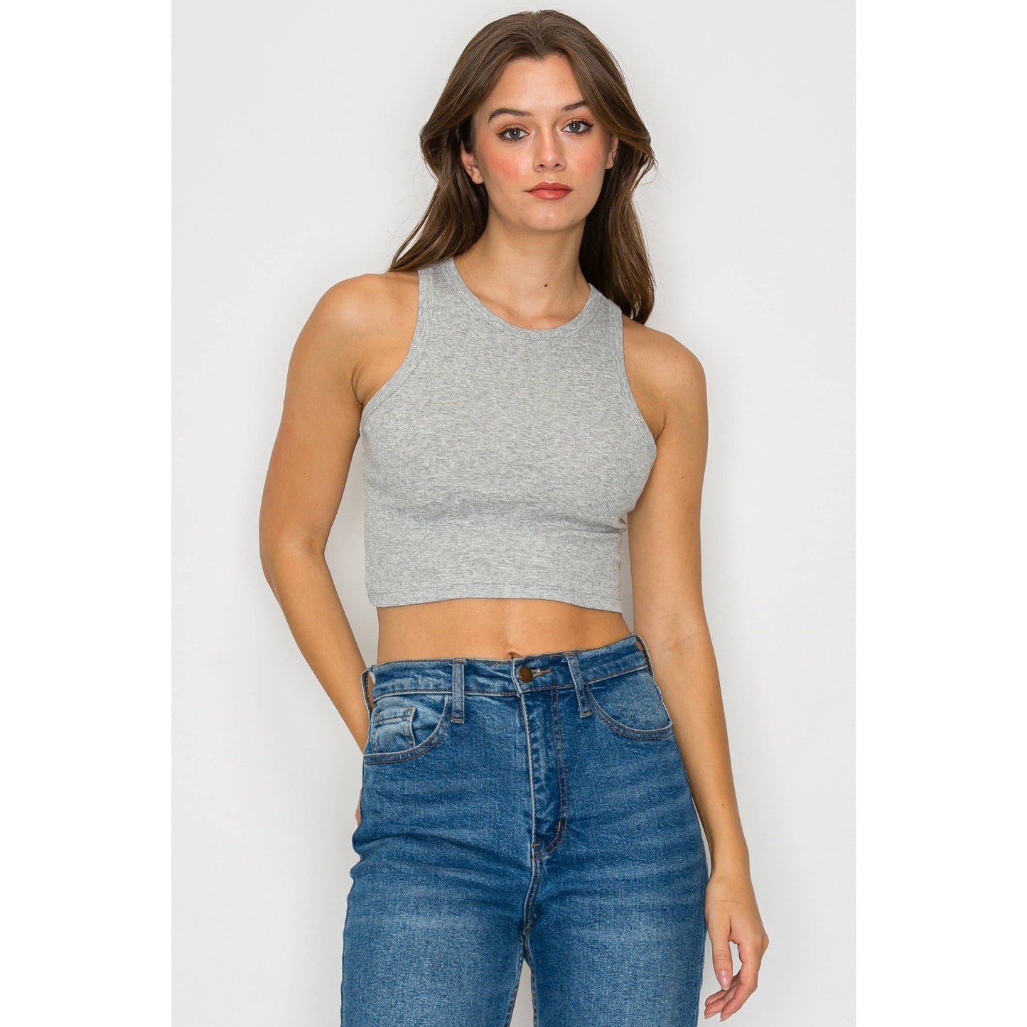 Cropped High Neck Ribbed Tank Top