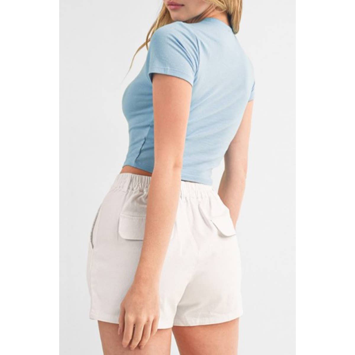 CREW NECK SHORT SLEEVE CROP TEE TOP