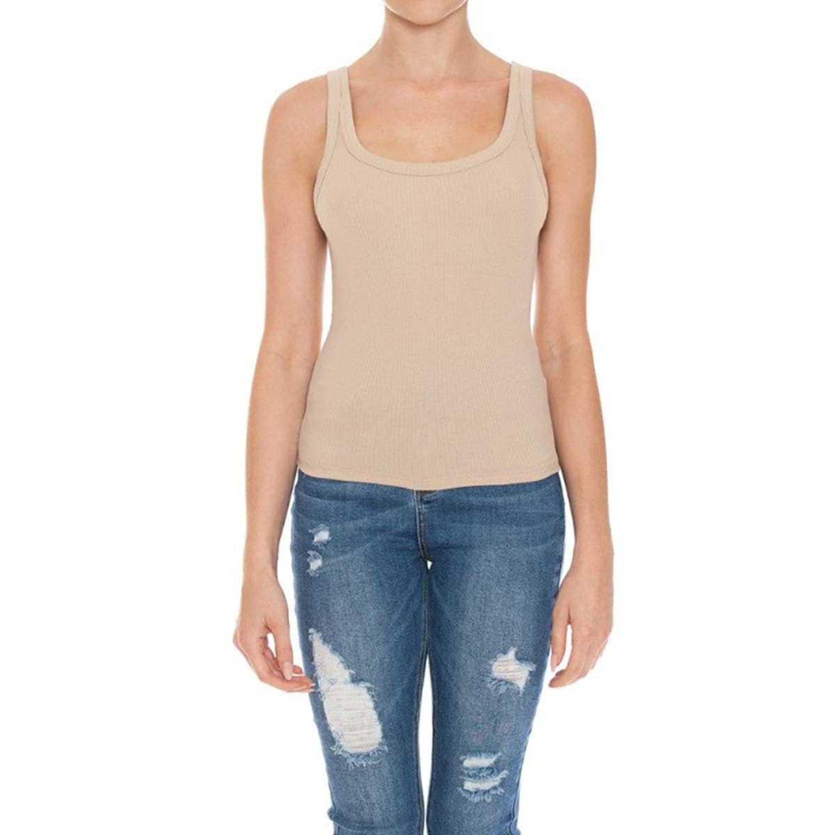 RIBBED DOUBLE SCOOP NECK TANK TOP