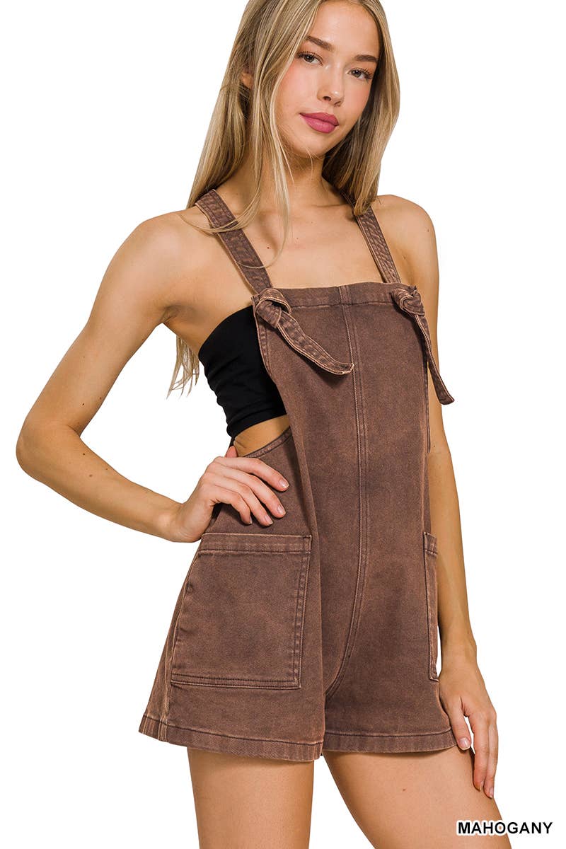 .SI-25437 Washed Knot Strap Rompers