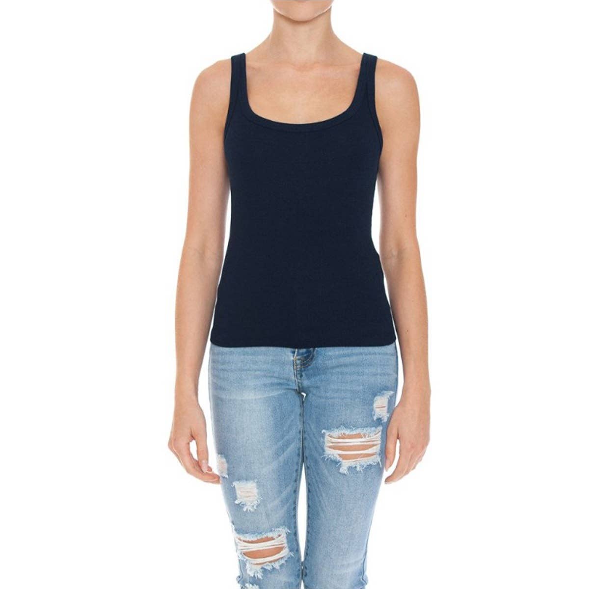 RIBBED DOUBLE SCOOP NECK TANK TOP