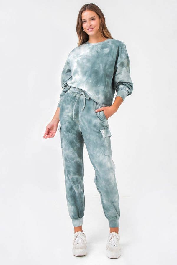 A tie dye cargo jogger pant