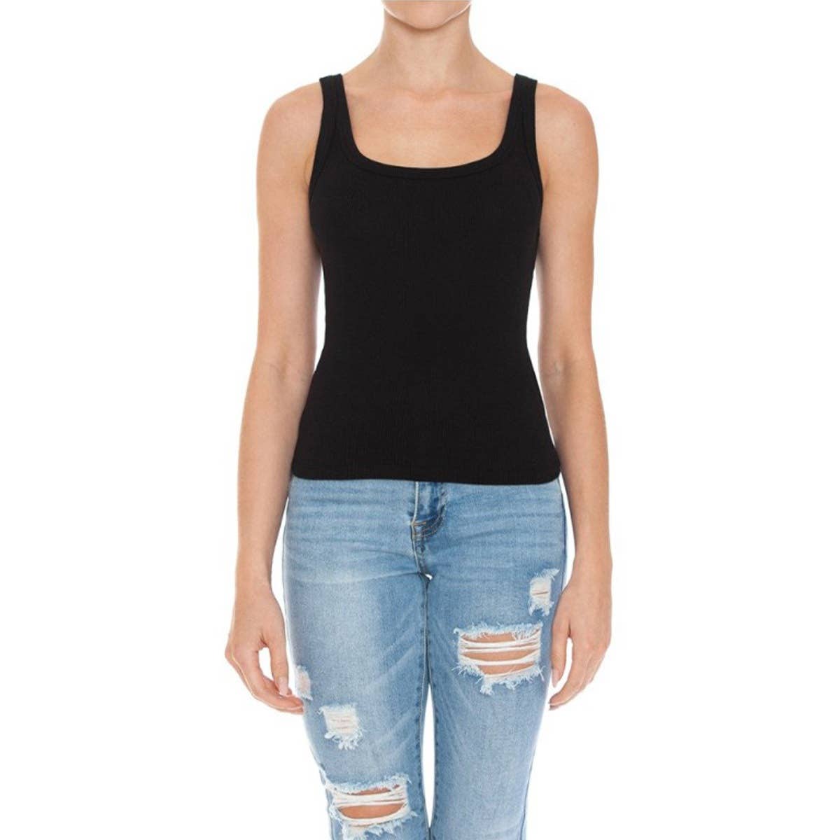 RIBBED DOUBLE SCOOP NECK TANK TOP