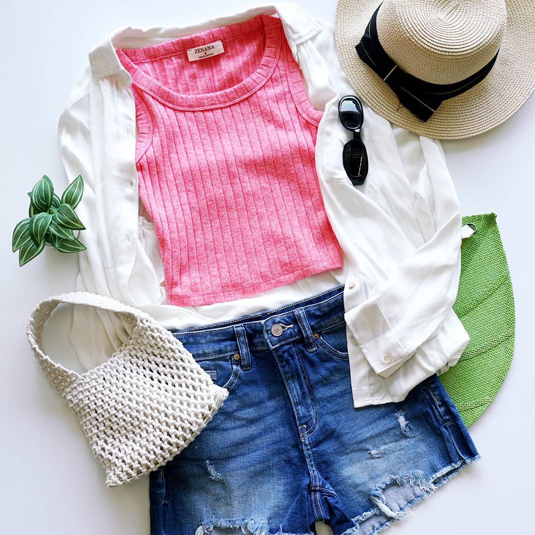 `.SI-25603 Ribbed Sleeveless Crop Tank Top