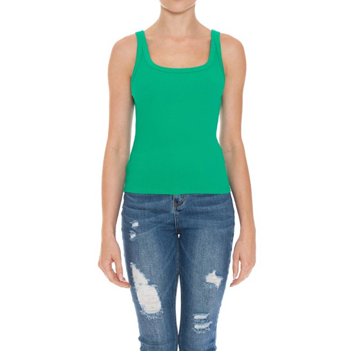 RIBBED DOUBLE SCOOP NECK TANK TOP