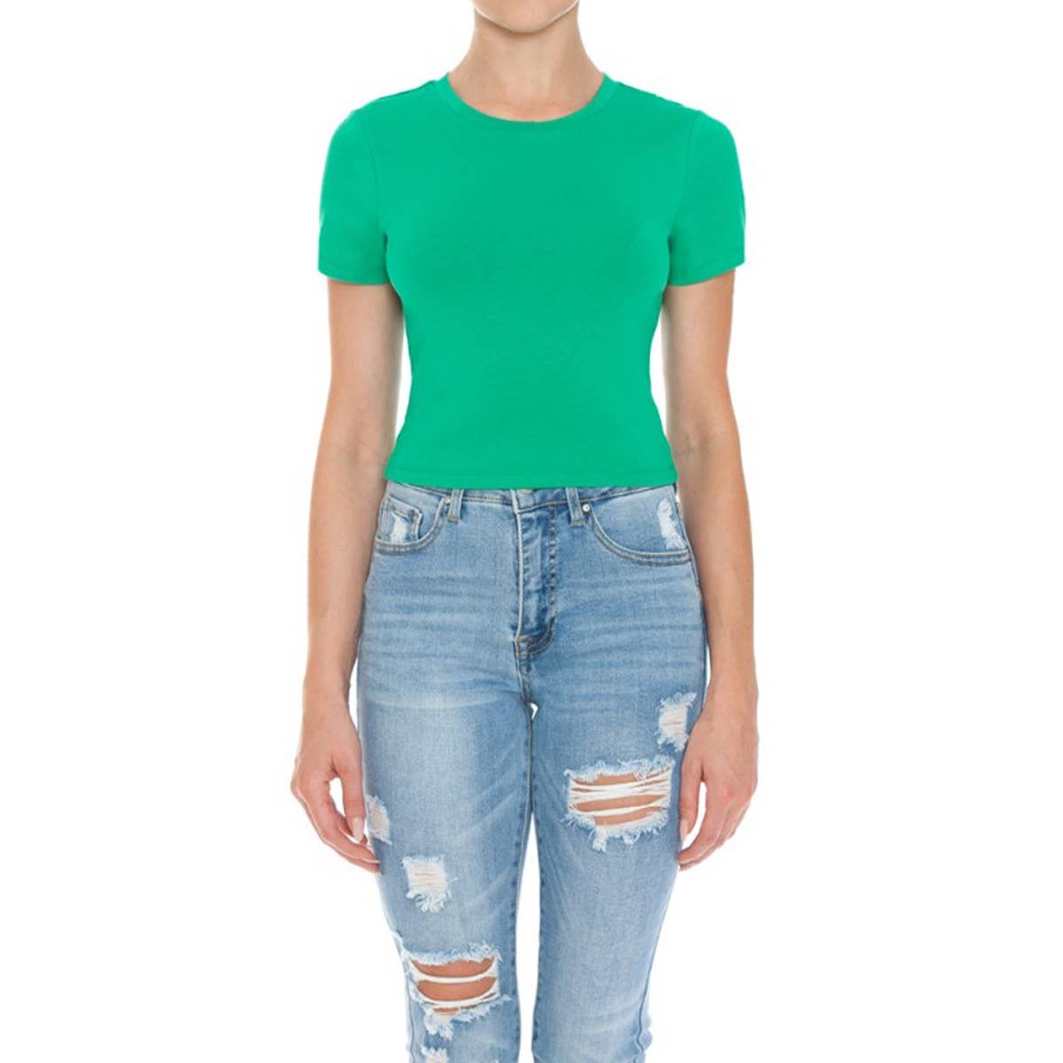 CREW NECK SHORT SLEEVE CROP TEE TOP